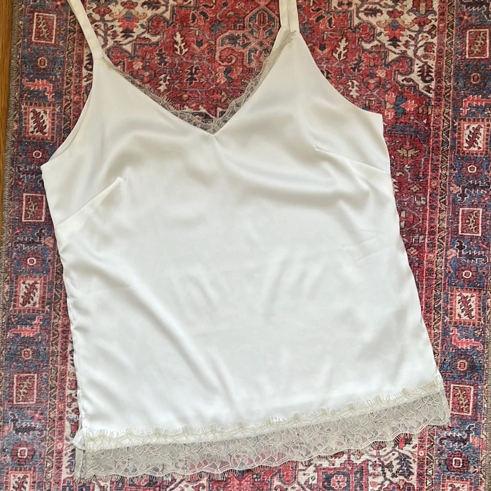 White House Black Market Ivory Satin Lace Layered Cami Camisole XS - Picture 4 of 8